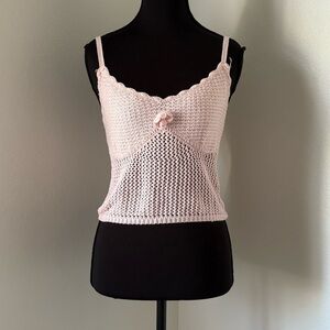 Beverly and Beck Pink Crochet Tank Top with Flower Detail-Size Small